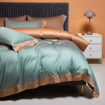 91家纺网 家纺一手货源 找家纺 （总）爱缦 2021新款宫系列100支长绒棉奥棉四件套棚拍图