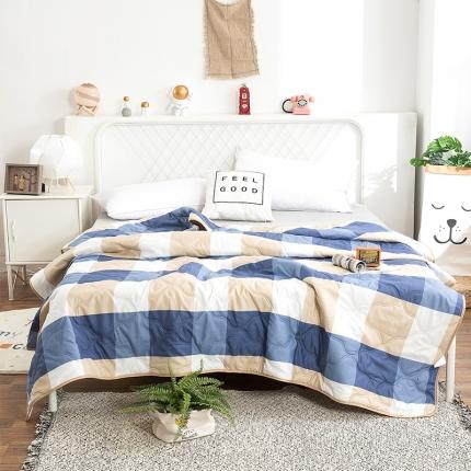 91家纺网 家纺一手货源 找家纺 梦莱发 2025新款芦荟棉夏被 蓝色印象