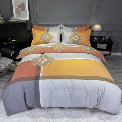 91家纺网 家纺一手货源 找家纺 （总）金爱家 2021新款大版磨毛条格简约四件套