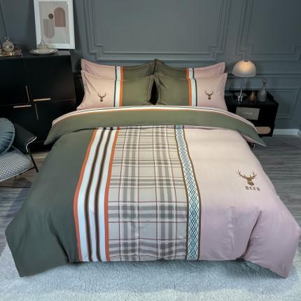 91家纺网 家纺一手货源 找家纺 （总）金爱家 2021新款大版磨毛条格简约四件套