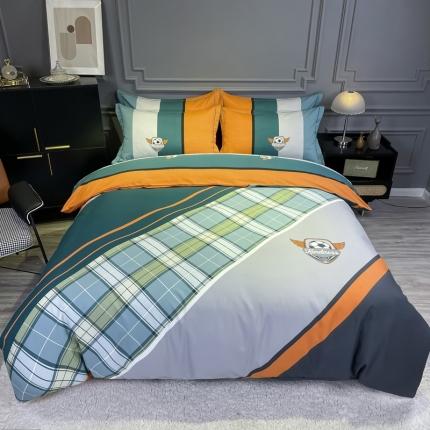 91家纺网 家纺一手货源 找家纺 （总）金爱家 2021新款大版磨毛条格简约四件套