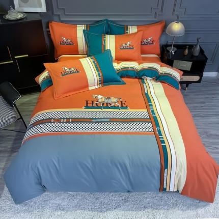 91家纺网 家纺一手货源 找家纺 （总）金爱家 2021新款大版磨毛条格简约四件套