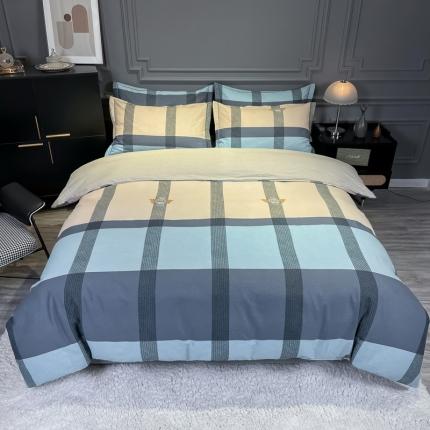 91家纺网 家纺一手货源 找家纺 （总）金爱家 2021新款大版磨毛条格简约四件套