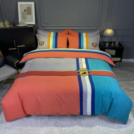 91家纺网 家纺一手货源 找家纺 （总）金爱家 2021新款大版磨毛条格简约四件套