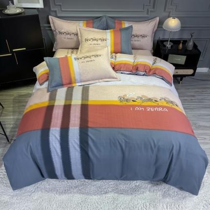 91家纺网 家纺一手货源 找家纺 （总）金爱家 2021新款大版磨毛条格简约四件套