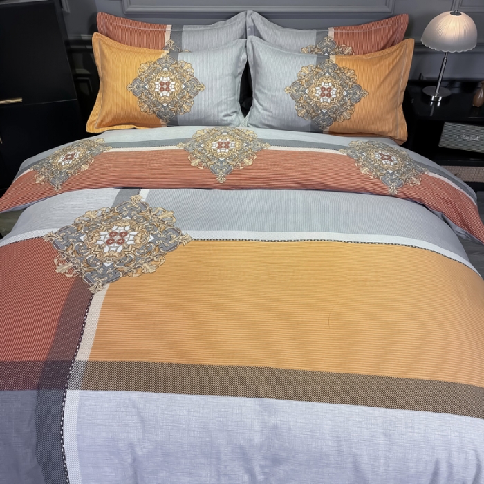 91家纺网 家纺一手货源 找家纺 （总）金爱家 2021新款大版磨毛条格简约四件套