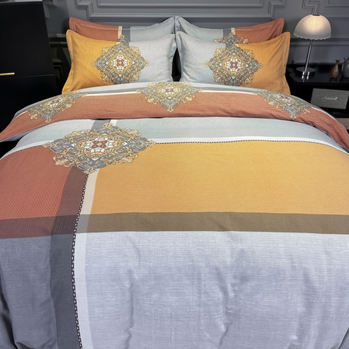 91家纺网 家纺一手货源 找家纺 （总）金爱家 2021新款大版磨毛条格简约四件套