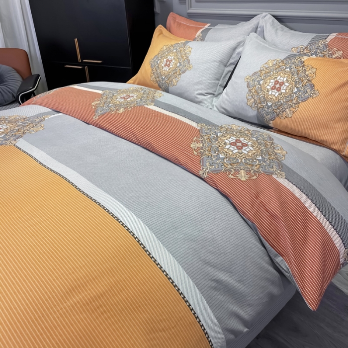 91家纺网 家纺一手货源 找家纺 （总）金爱家 2021新款大版磨毛条格简约四件套