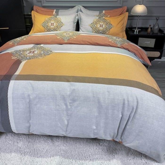 91家纺网 家纺一手货源 找家纺 （总）金爱家 2021新款大版磨毛条格简约四件套