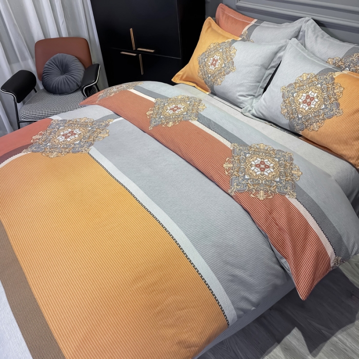 91家纺网 家纺一手货源 找家纺 （总）金爱家 2021新款大版磨毛条格简约四件套