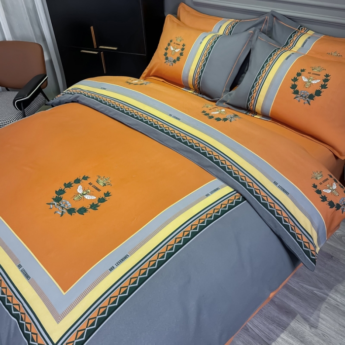 91家纺网 家纺一手货源 找家纺 金爱家 2021新款大版磨毛条格简约四件套 梵尔赛