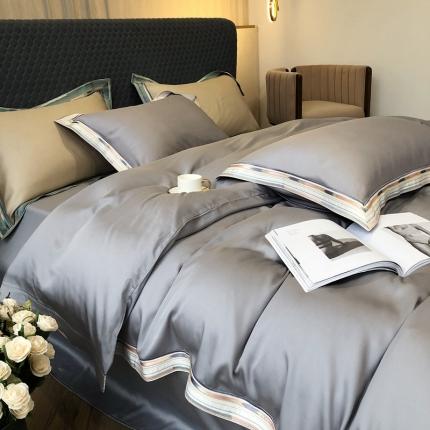 涞澳家纺 2021新款60天丝绣边款四件套 维密-灰