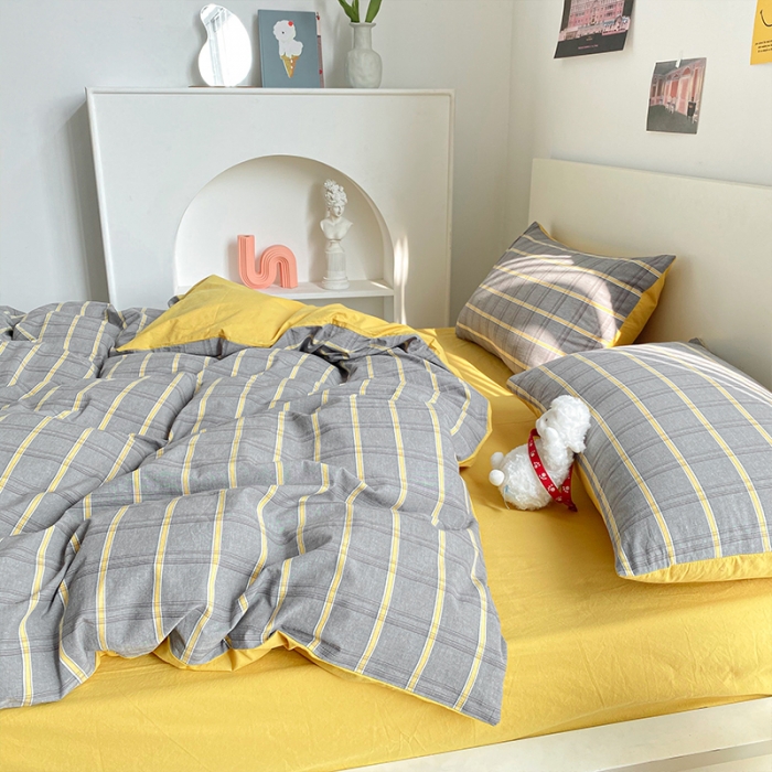 91家纺网 家纺一手货源 找家纺 蓝巢 2021新款全棉色织水洗棉四件套 宝曼灰