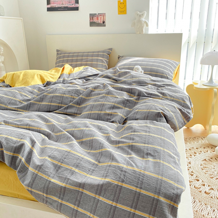 91家纺网 家纺一手货源 找家纺 蓝巢 2021新款全棉色织水洗棉四件套 宝曼灰