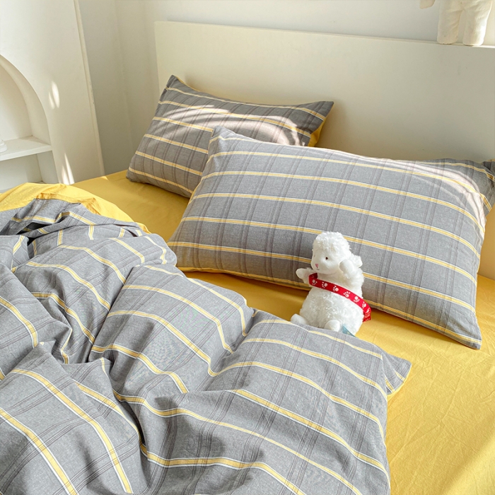 91家纺网 家纺一手货源 找家纺 蓝巢 2021新款全棉色织水洗棉四件套 宝曼灰