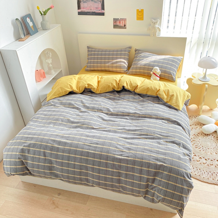 91家纺网 家纺一手货源 找家纺 蓝巢 2021新款全棉色织水洗棉四件套 宝曼灰