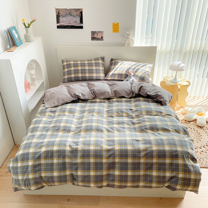 91家纺网 家纺一手货源 找家纺 蓝巢 2021新款全棉色织水洗棉四件套 保罗灰