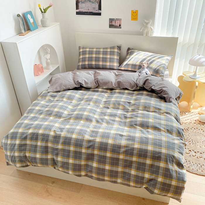 91家纺网 家纺一手货源 找家纺 蓝巢 2021新款全棉色织水洗棉四件套 保罗灰