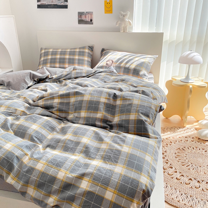 91家纺网 家纺一手货源 找家纺 蓝巢 2021新款全棉色织水洗棉四件套 保罗灰