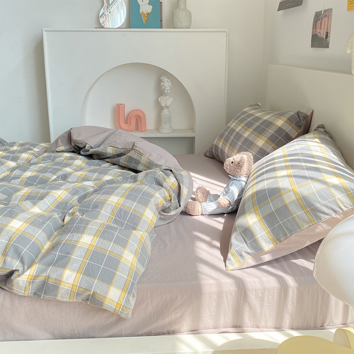 91家纺网 家纺一手货源 找家纺 蓝巢 2021新款全棉色织水洗棉四件套 保罗灰