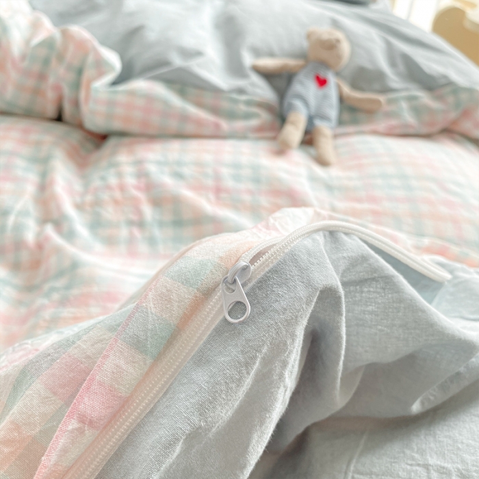 91家纺网 家纺一手货源 找家纺 蓝巢 2021新款全棉色织水洗棉四件套 冰激凌绿