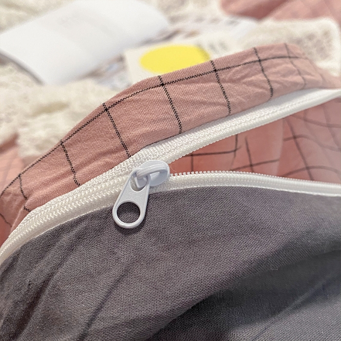 91家纺网 家纺一手货源 找家纺 蓝巢 2021新款全棉色织水洗棉四件套 丁香粉格