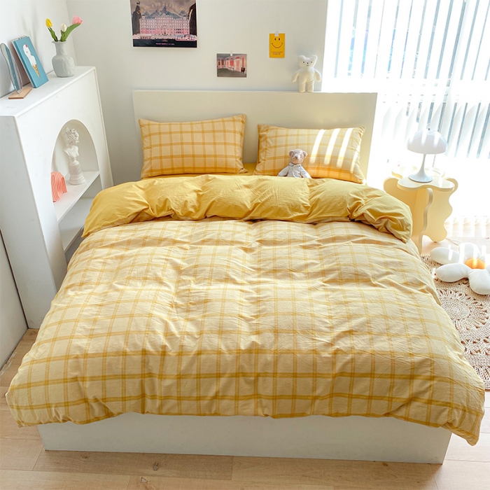 91家纺网 家纺一手货源 找家纺 蓝巢 2021新款全棉色织水洗棉四件套 加州黄