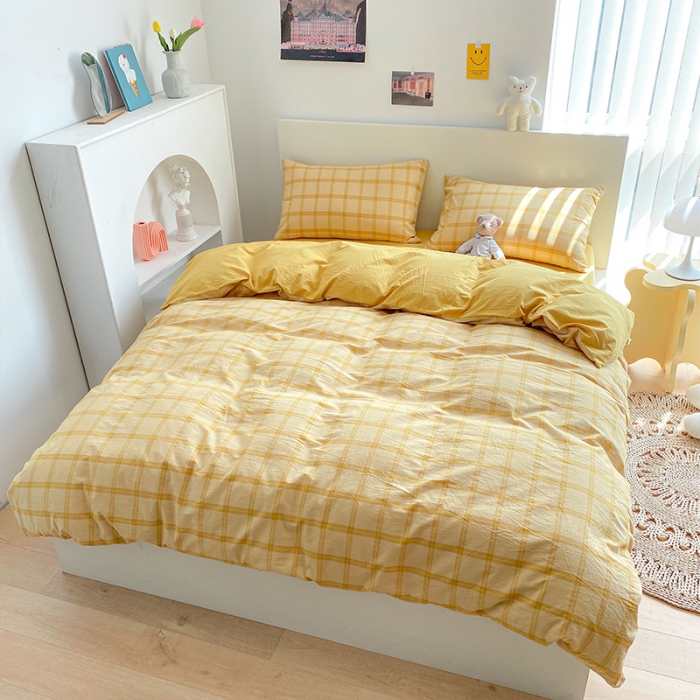 91家纺网 家纺一手货源 找家纺 蓝巢 2021新款全棉色织水洗棉四件套 加州黄