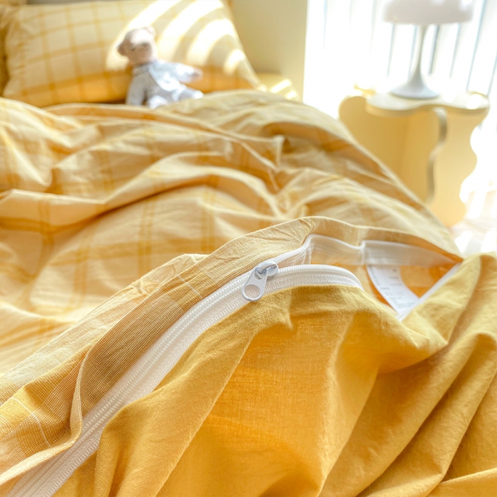 91家纺网 家纺一手货源 找家纺 蓝巢 2021新款全棉色织水洗棉四件套 加州黄