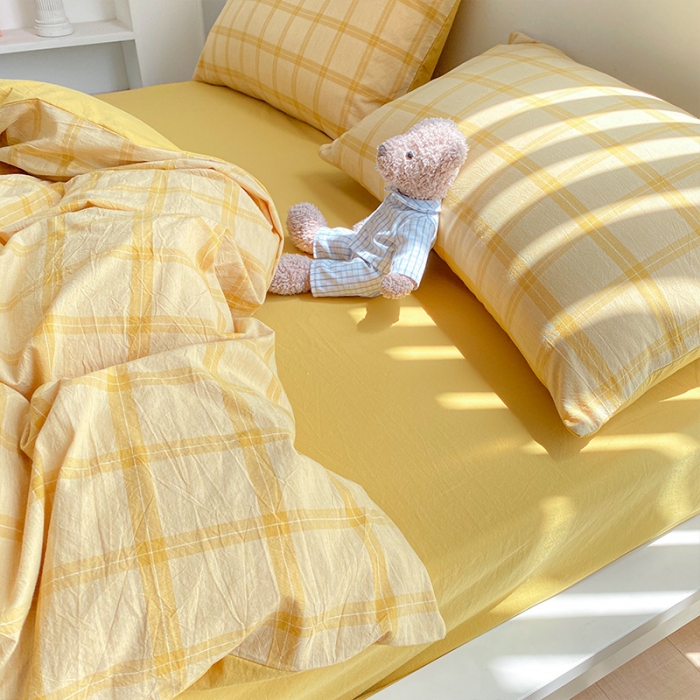 91家纺网 家纺一手货源 找家纺 蓝巢 2021新款全棉色织水洗棉四件套 加州黄