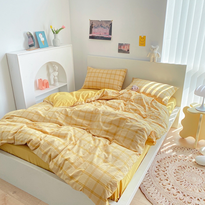 91家纺网 家纺一手货源 找家纺 蓝巢 2021新款全棉色织水洗棉四件套 加州黄