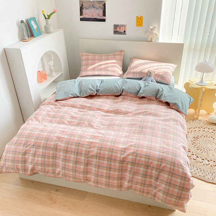 91家纺网 家纺一手货源 找家纺 蓝巢 2021新款全棉色织水洗棉四件套 简兮粉