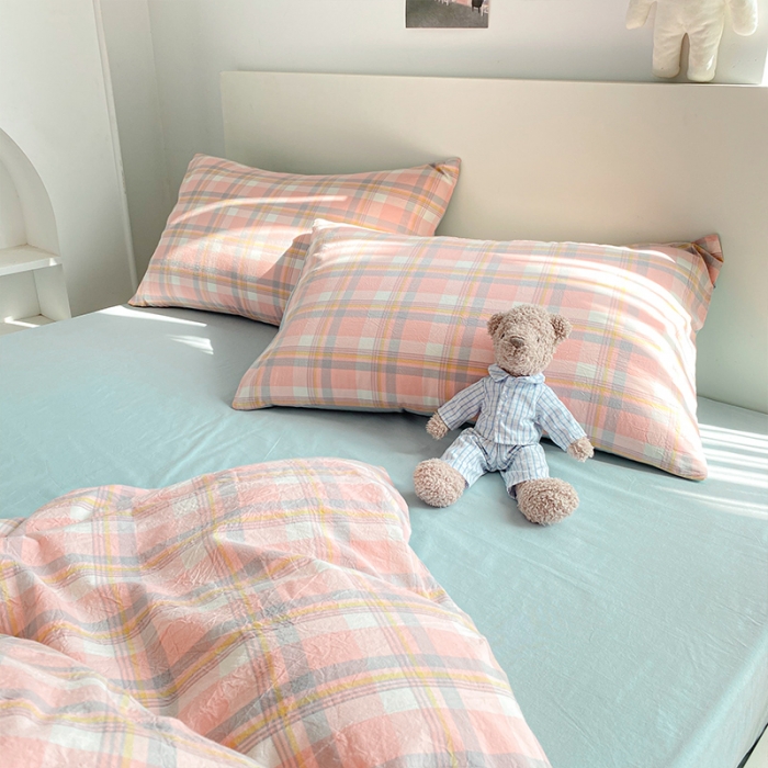 91家纺网 家纺一手货源 找家纺 蓝巢 2021新款全棉色织水洗棉四件套 简兮粉