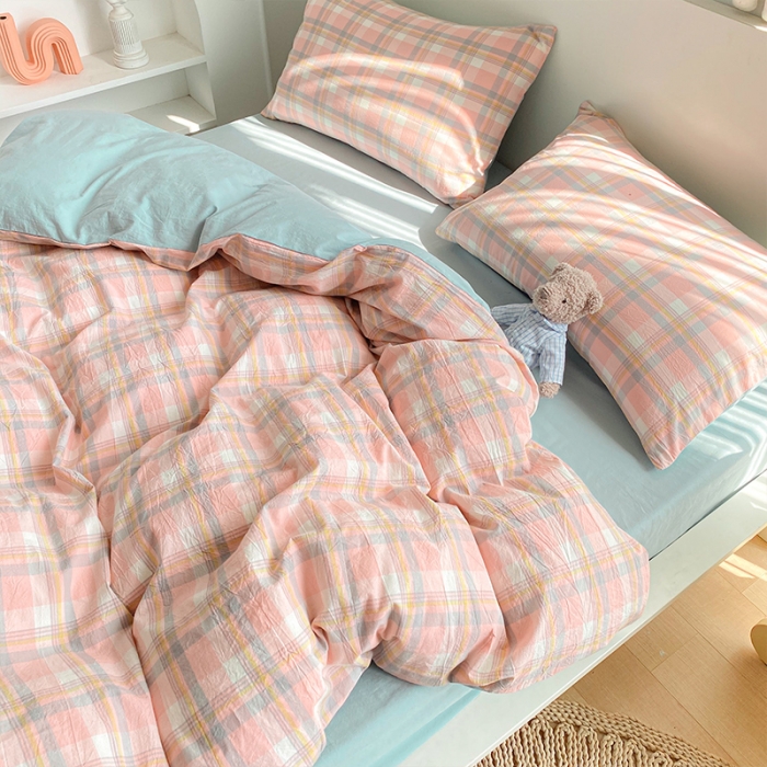 91家纺网 家纺一手货源 找家纺 蓝巢 2021新款全棉色织水洗棉四件套 简兮粉