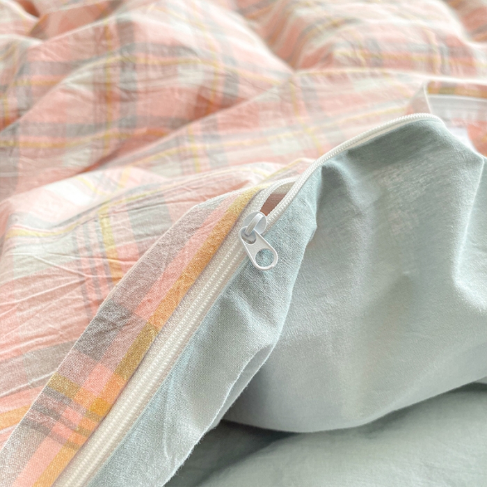 91家纺网 家纺一手货源 找家纺 蓝巢 2021新款全棉色织水洗棉四件套 简兮粉