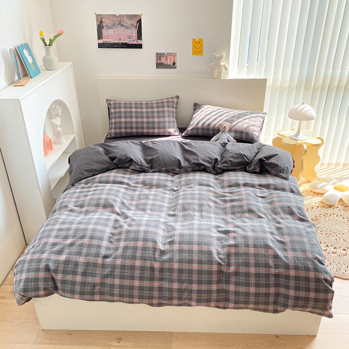 91家纺网 家纺一手货源 找家纺 蓝巢 2021新款全棉色织水洗棉四件套 卡尔粉