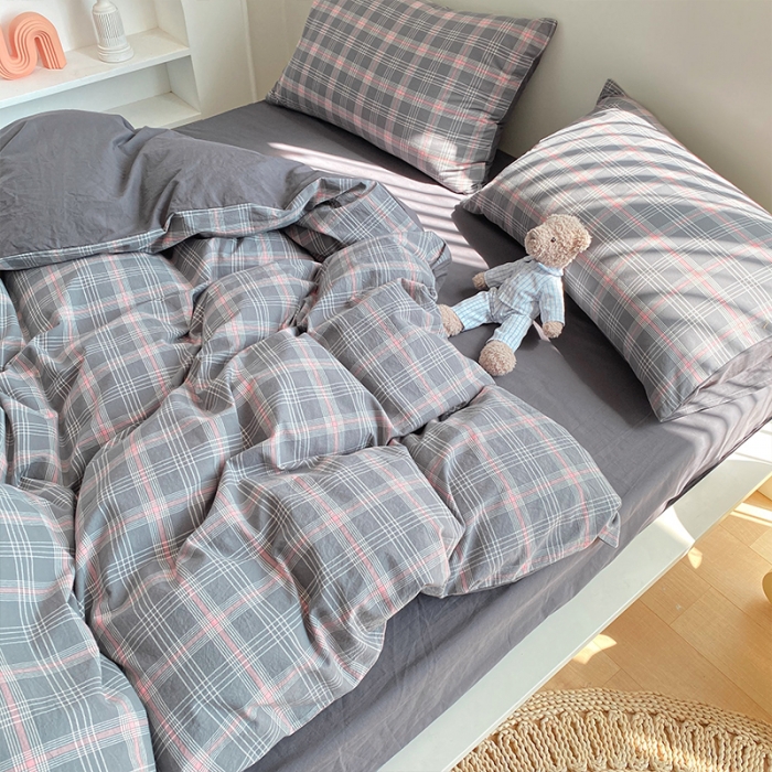 91家纺网 家纺一手货源 找家纺 蓝巢 2021新款全棉色织水洗棉四件套 卡尔粉