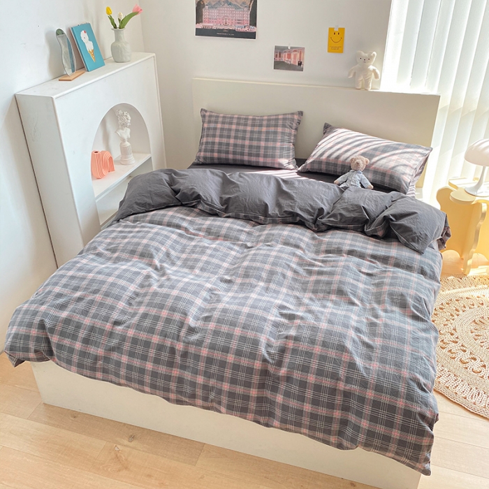 91家纺网 家纺一手货源 找家纺 蓝巢 2021新款全棉色织水洗棉四件套 卡尔粉