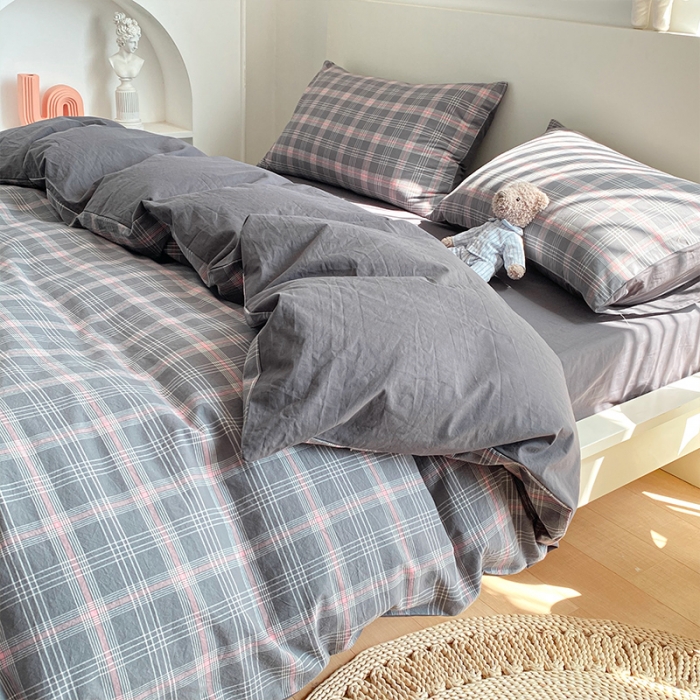 91家纺网 家纺一手货源 找家纺 蓝巢 2021新款全棉色织水洗棉四件套 卡尔粉