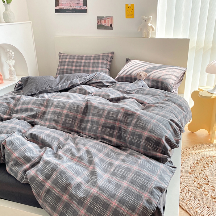 91家纺网 家纺一手货源 找家纺 蓝巢 2021新款全棉色织水洗棉四件套 卡尔粉