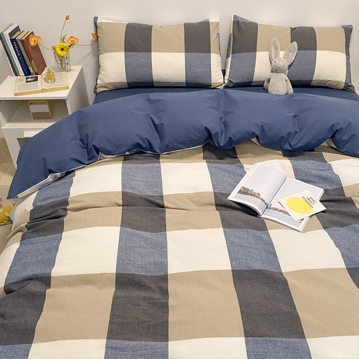 91家纺网 家纺一手货源 找家纺 蓝巢 2021新款全棉色织水洗棉四件套 蓝调格