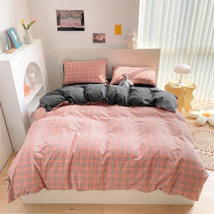 蓝巢 2021新款全棉色织水洗棉四件套 慢调时光粉