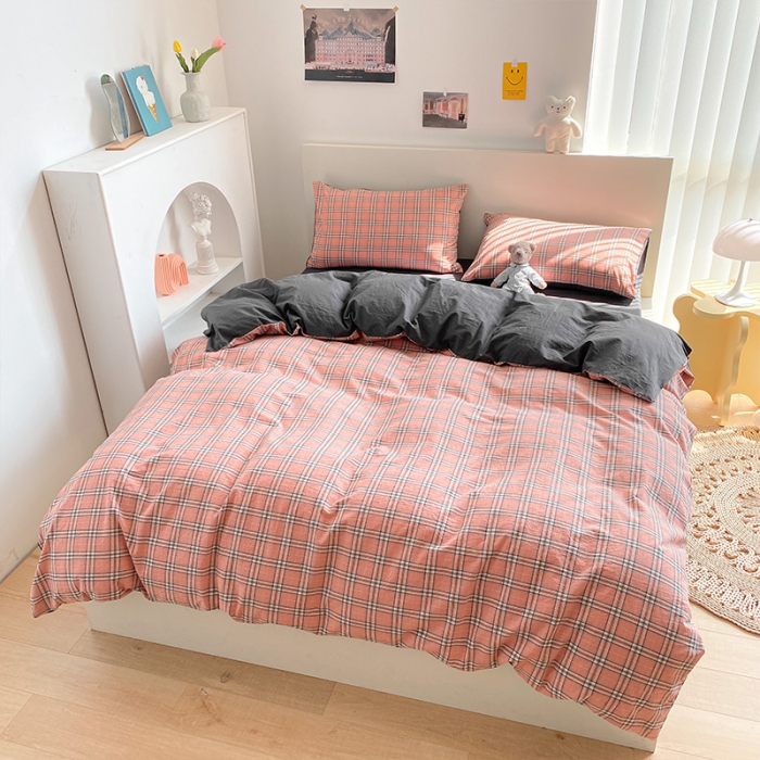 91家纺网 家纺一手货源 找家纺 蓝巢 2021新款全棉色织水洗棉四件套 慢调时光粉