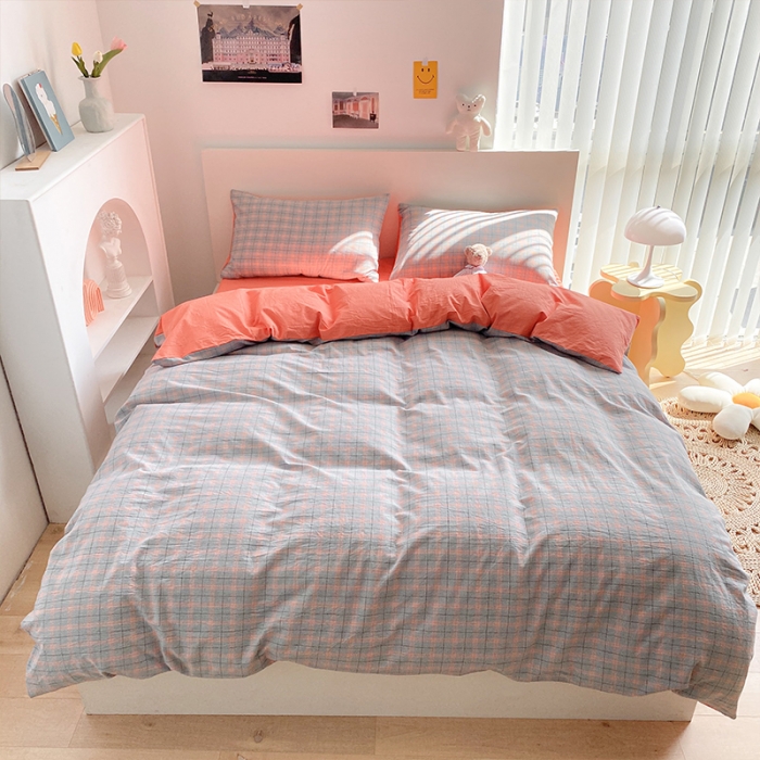 91家纺网 家纺一手货源 找家纺 蓝巢 2021新款全棉色织水洗棉四件套 雅致灰