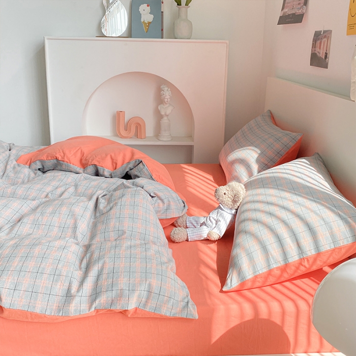 91家纺网 家纺一手货源 找家纺 蓝巢 2021新款全棉色织水洗棉四件套 雅致灰