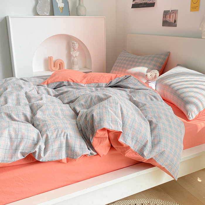 91家纺网 家纺一手货源 找家纺 蓝巢 2021新款全棉色织水洗棉四件套 雅致灰