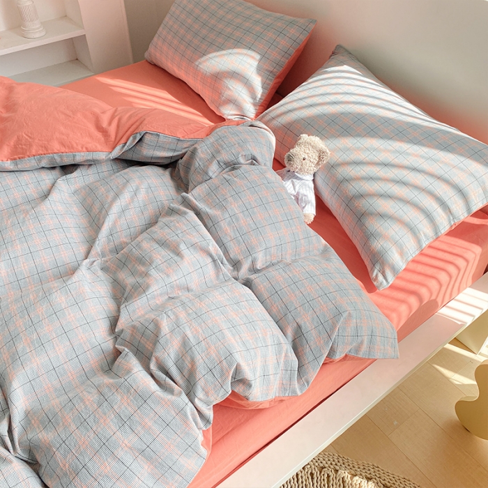 91家纺网 家纺一手货源 找家纺 蓝巢 2021新款全棉色织水洗棉四件套 雅致灰