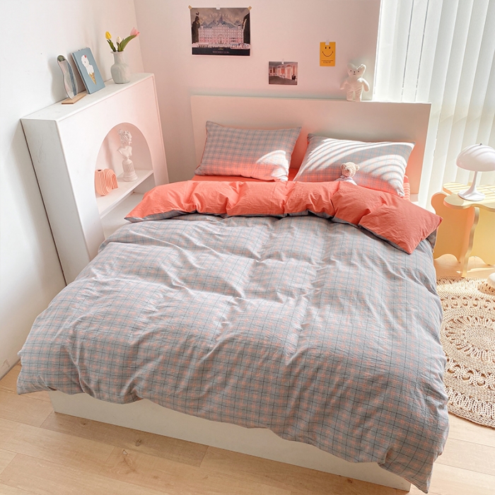 91家纺网 家纺一手货源 找家纺 蓝巢 2021新款全棉色织水洗棉四件套 雅致灰