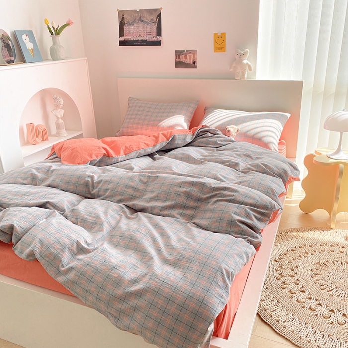 91家纺网 家纺一手货源 找家纺 蓝巢 2021新款全棉色织水洗棉四件套 雅致灰