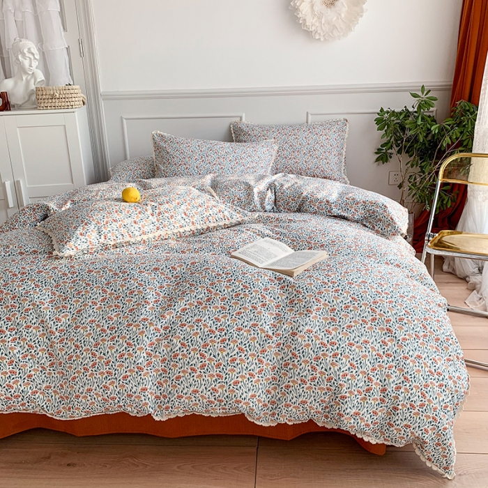 91家纺网 家纺一手货源 找家纺 澳萝拉 2021新款全棉小花边四件套 木槿